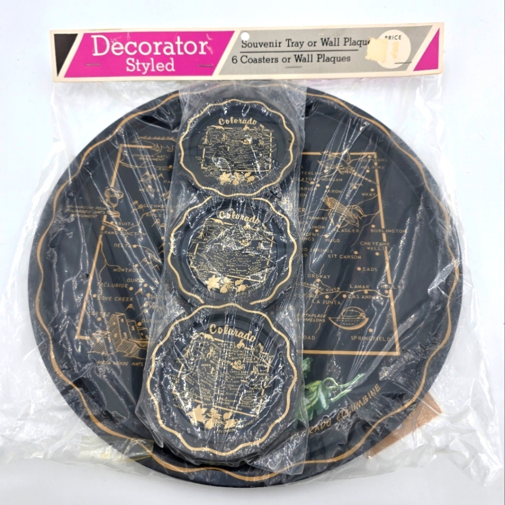 Vintage Colorado Souvenir Tray and Coasters